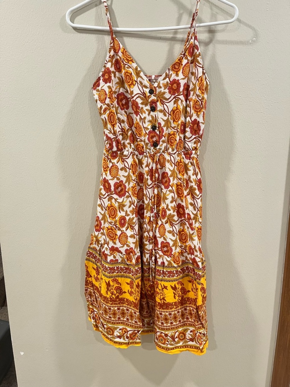 Boho Floral Button-Front Mini Dress - Small